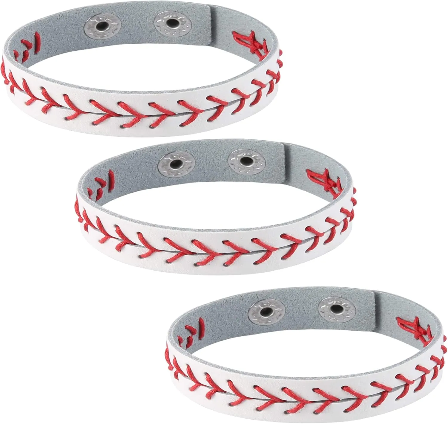 HZMAN 3Pcs Genuine Leather Baseball Bracelets by Athletes Bangle Cuff Wristband, White Black Yellow