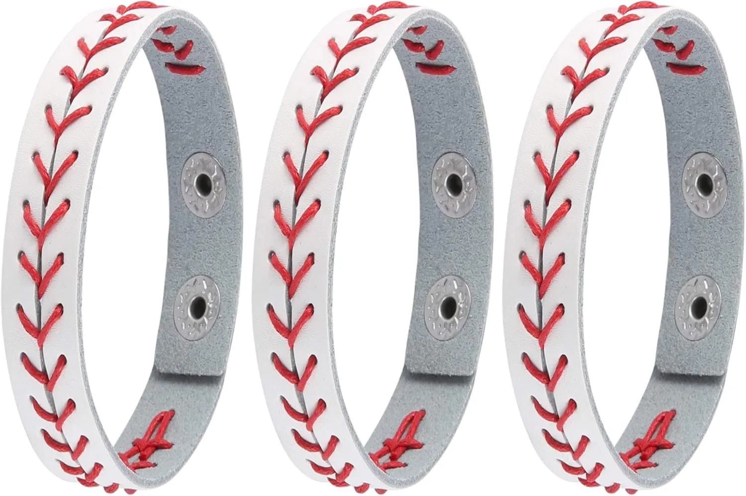 HZMAN 3Pcs Genuine Leather Baseball Bracelets by Athletes Bangle Cuff Wristband, White Black Yellow
