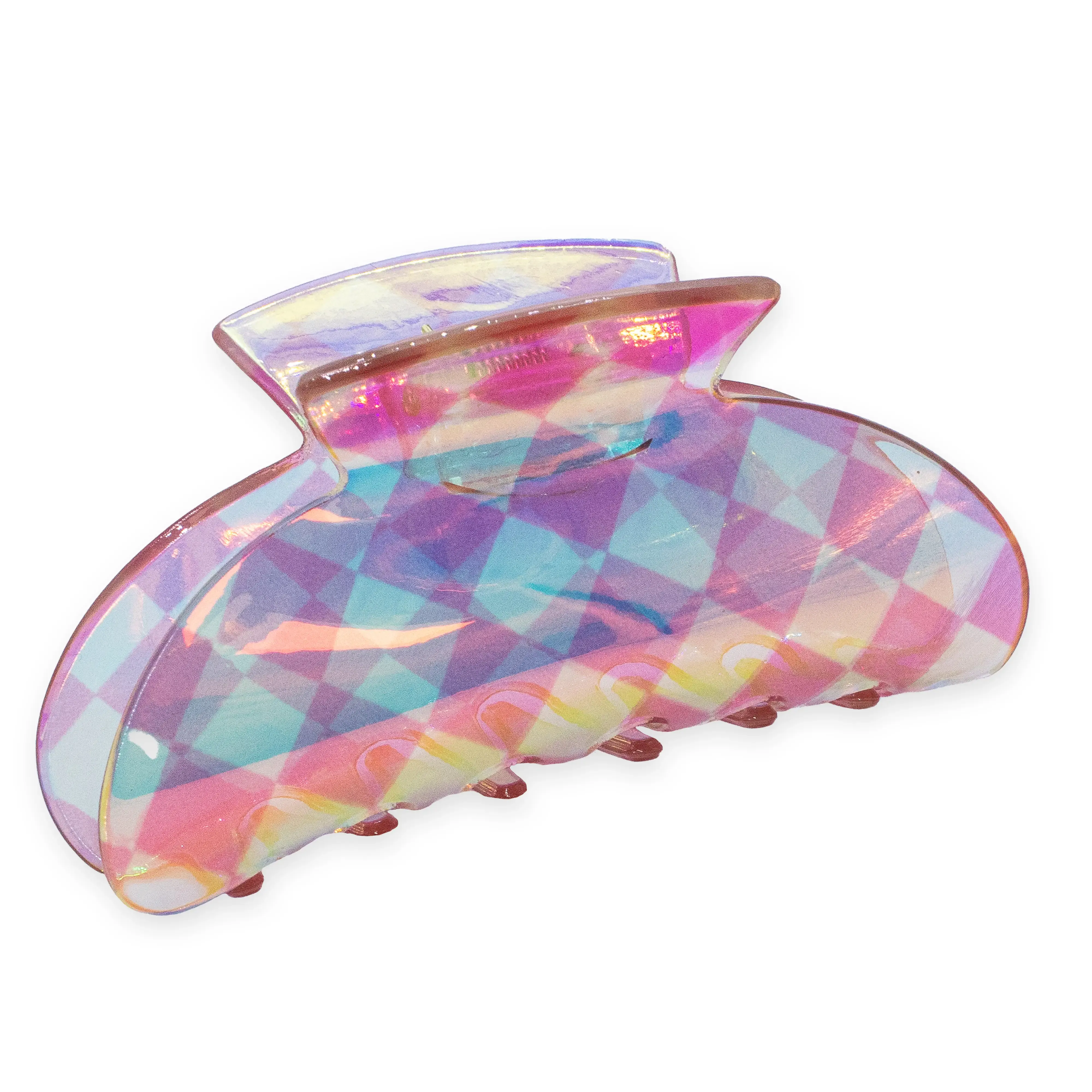 Iridescent Round Checkered Claw Hair Clip