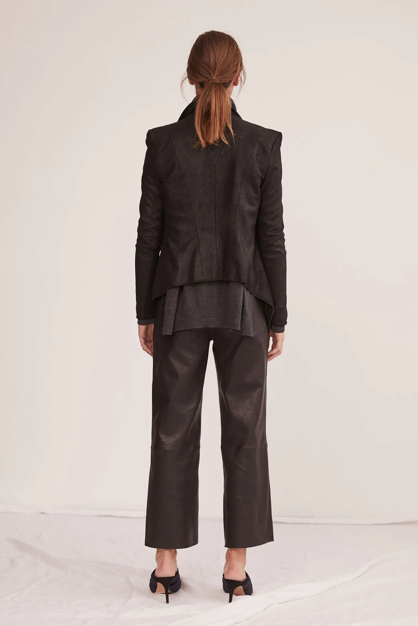 Isabella on Columbus Clean Drape Jacket Distressed Black Leather