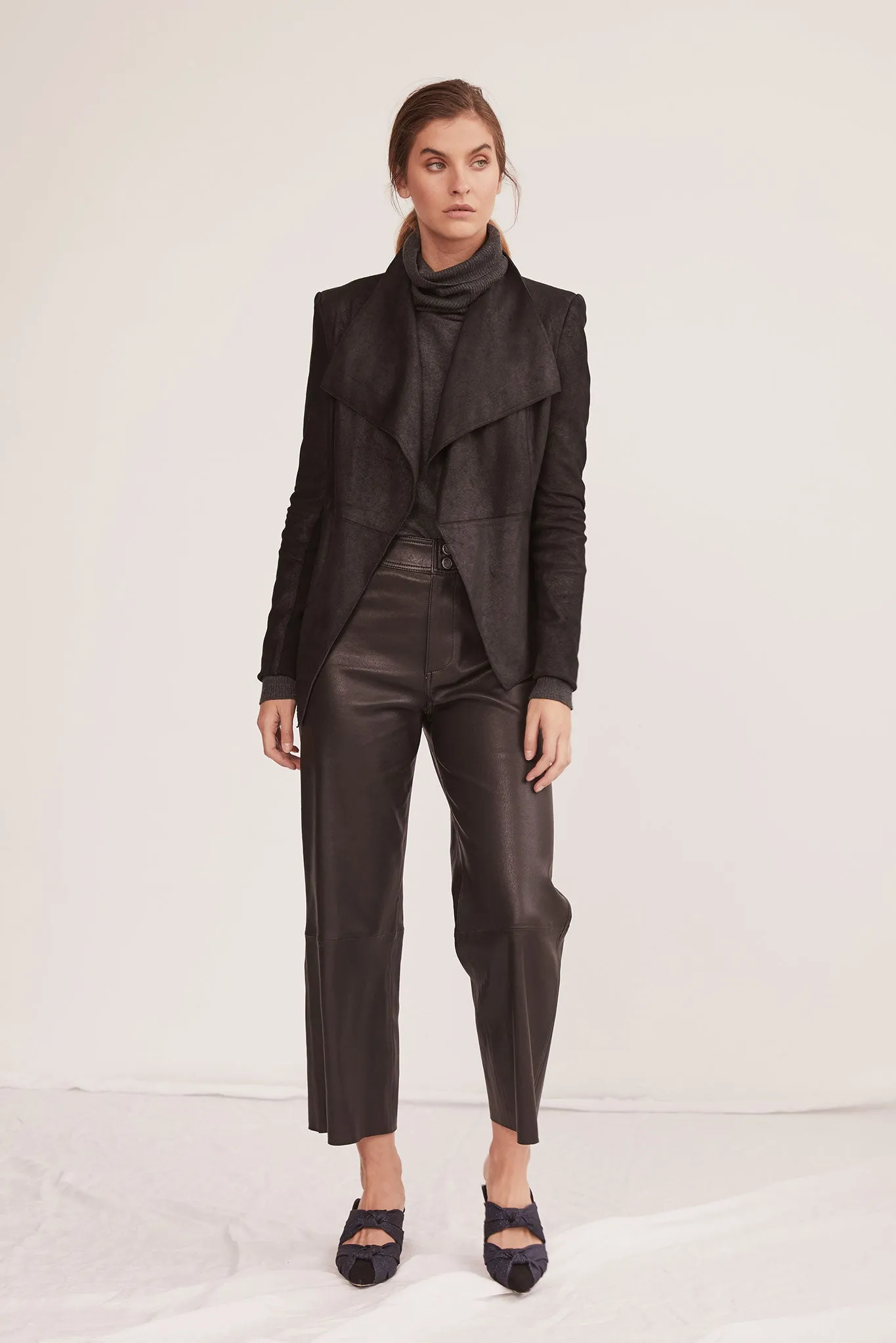 Isabella on Columbus Clean Drape Jacket Distressed Black Leather