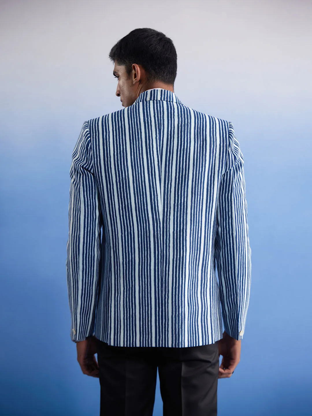 Jashvi Men's Blue And White Striped Blazer