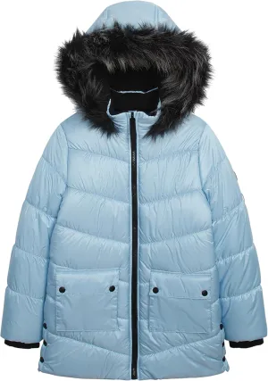 Jessica Simpson Girls' Mid-Length Heavyweight Puffer Jacket with Faux Fur Hood Winter Coat