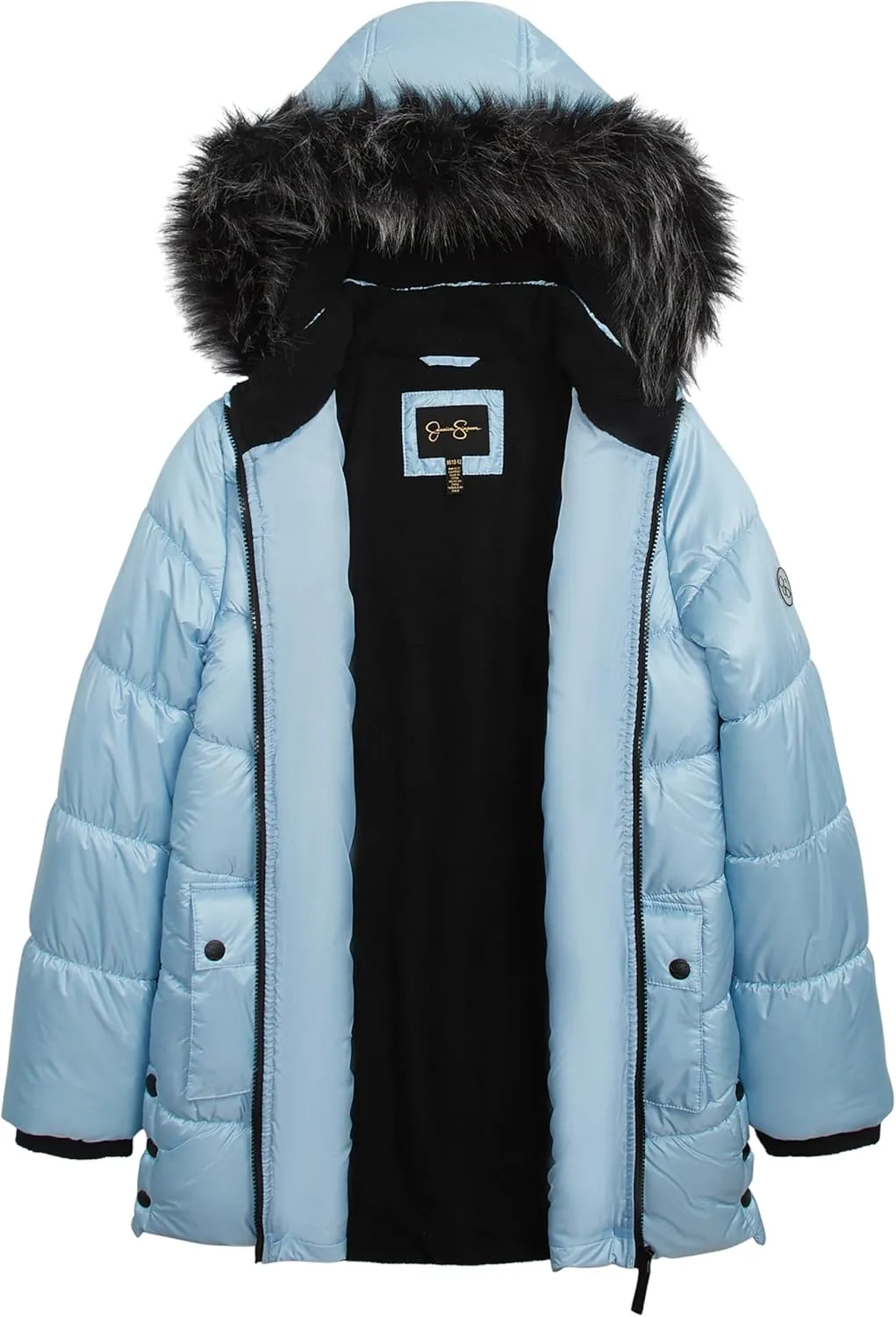 Jessica Simpson Girls' Mid-Length Heavyweight Puffer Jacket with Faux Fur Hood Winter Coat