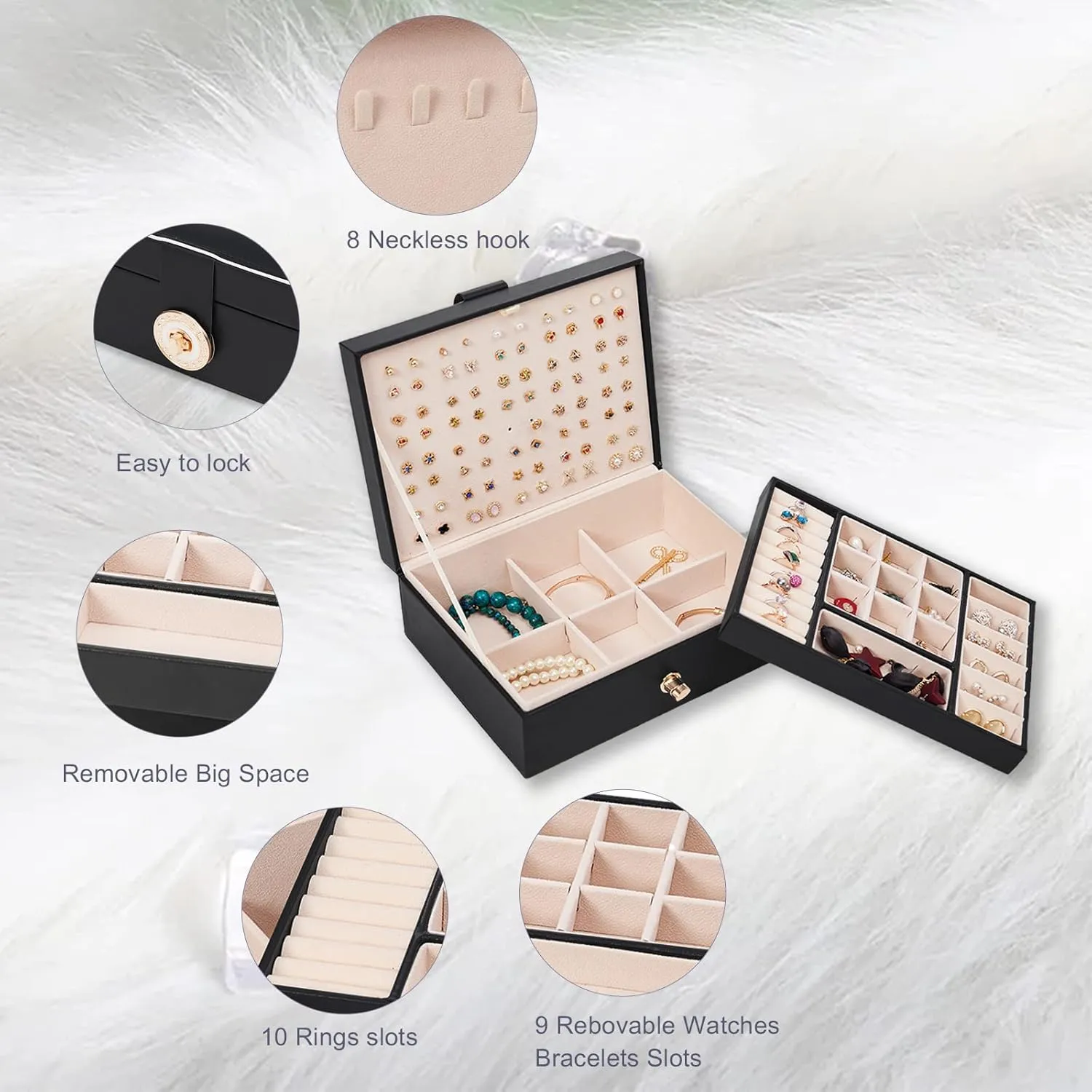 Jewelry Box Organizer for Women, Earring Organizer Box with PU Leather for Birthday Christmas and Theme Party Gifts-Black