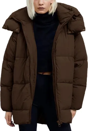 Kissonic Women's Warm Winter Coat Hooded Puffer Jacket Full Zip Long Puffer Coat with Pockets