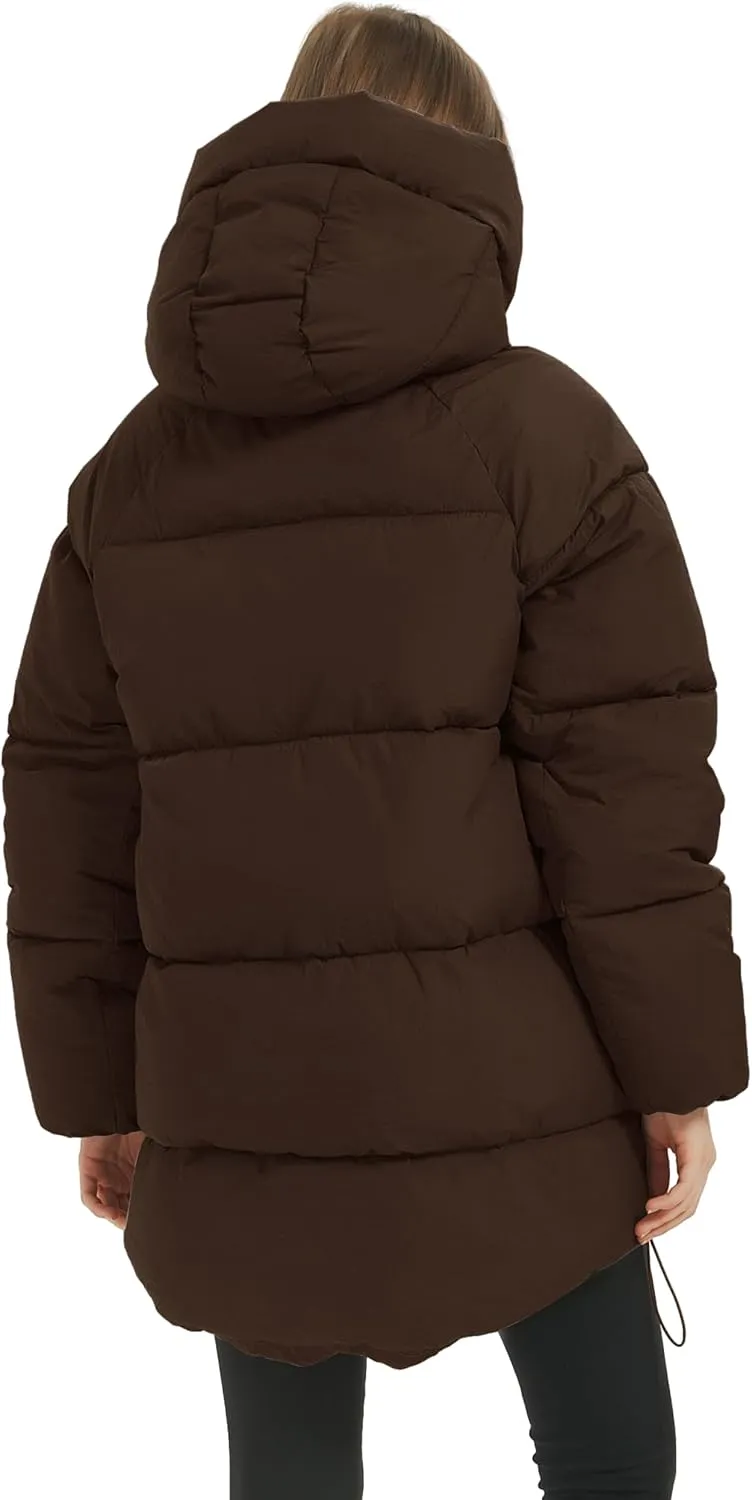 Kissonic Women's Warm Winter Coat Hooded Puffer Jacket Full Zip Long Puffer Coat with Pockets