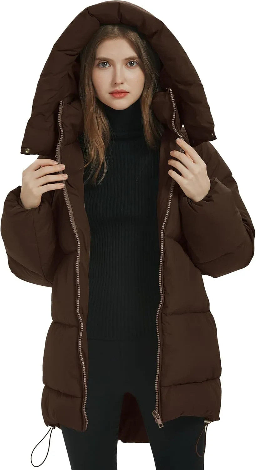 Kissonic Women's Warm Winter Coat Hooded Puffer Jacket Full Zip Long Puffer Coat with Pockets
