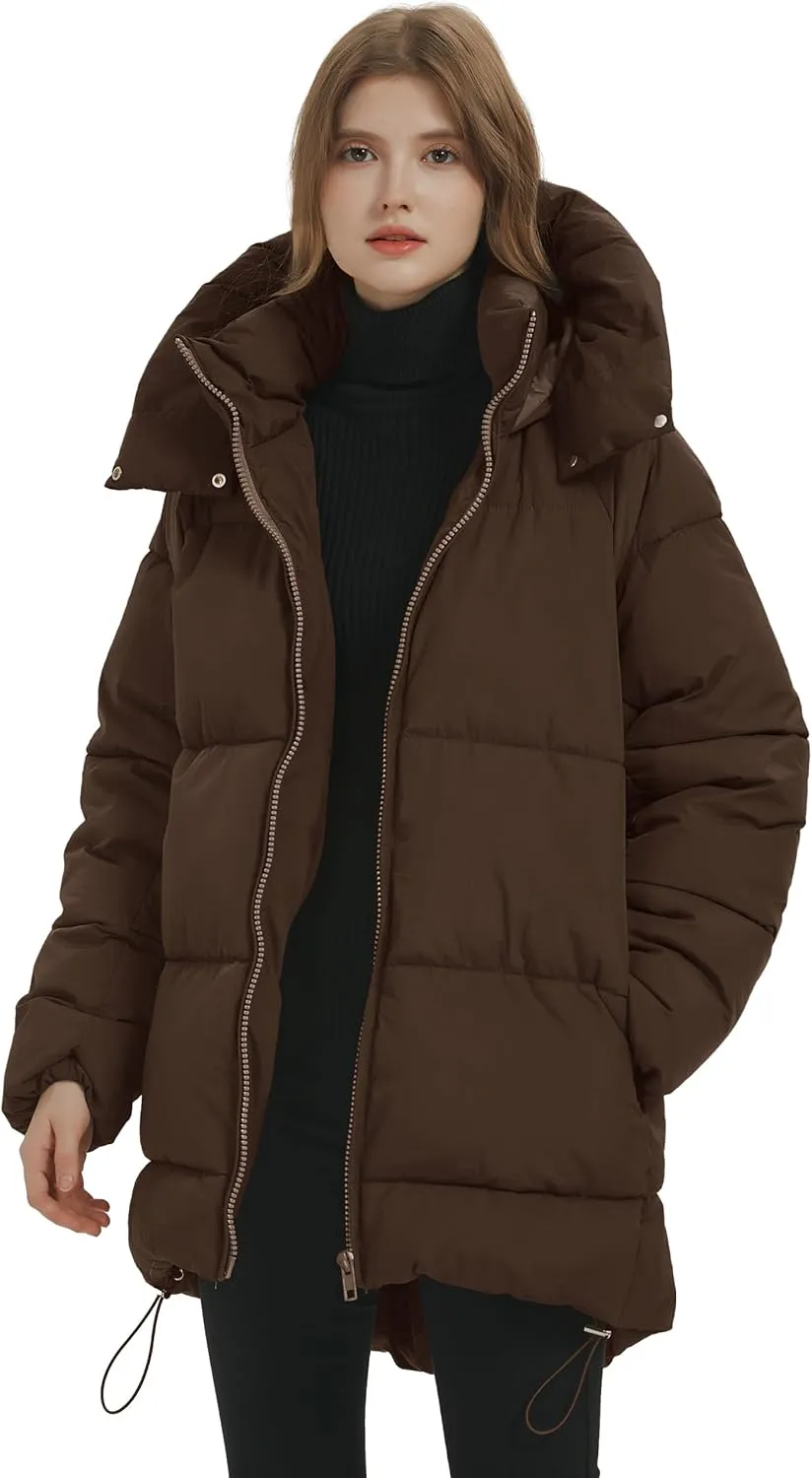 Kissonic Women's Warm Winter Coat Hooded Puffer Jacket Full Zip Long Puffer Coat with Pockets