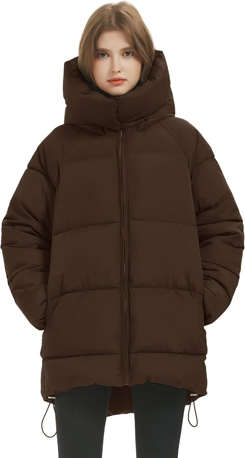 Kissonic Women's Warm Winter Coat Hooded Puffer Jacket Full Zip Long Puffer Coat with Pockets