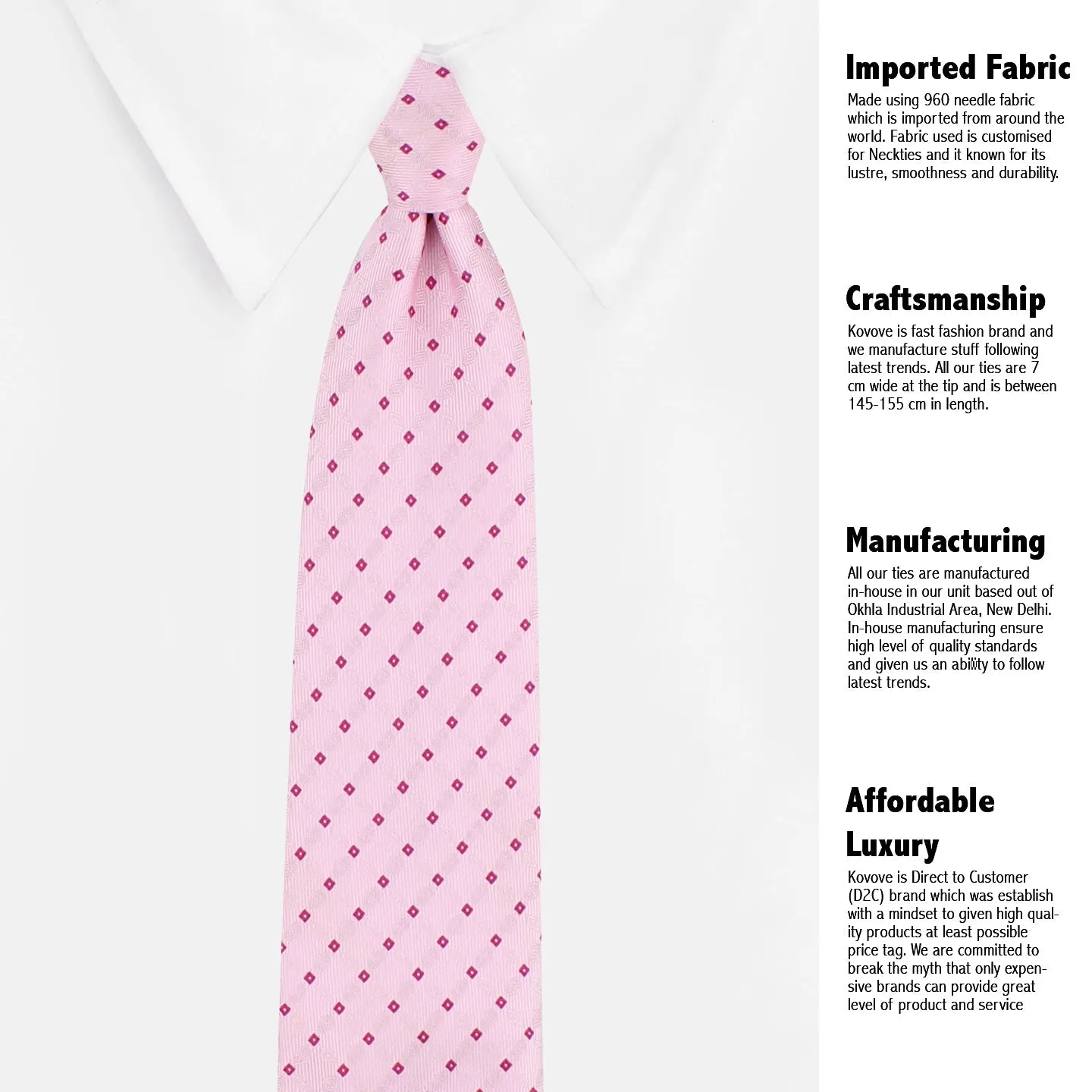 Kovove Elegant Pink Checkered Necktie and Pocket Square Gift Box
