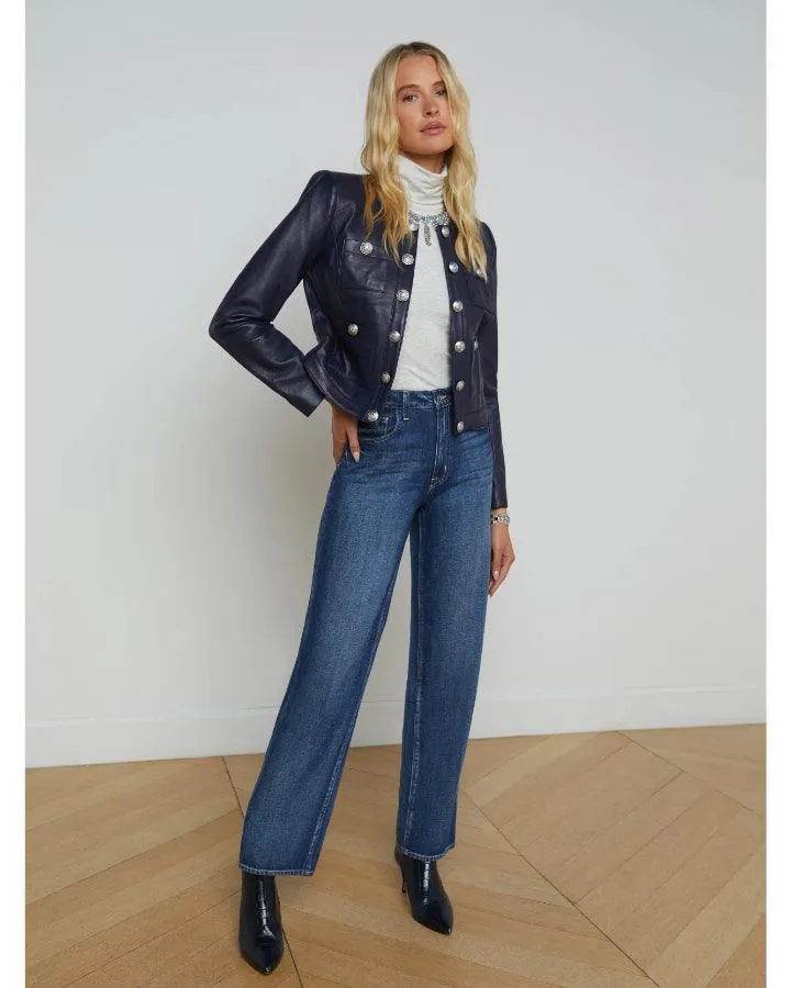 L'Agence Jayde Collarless Leather Jacket