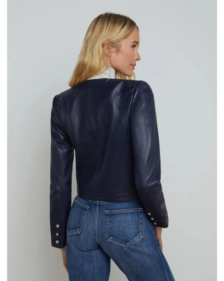 L'Agence Jayde Collarless Leather Jacket