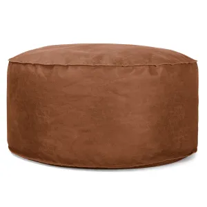 Large Round Pouffe - Distressed Leather British Tan