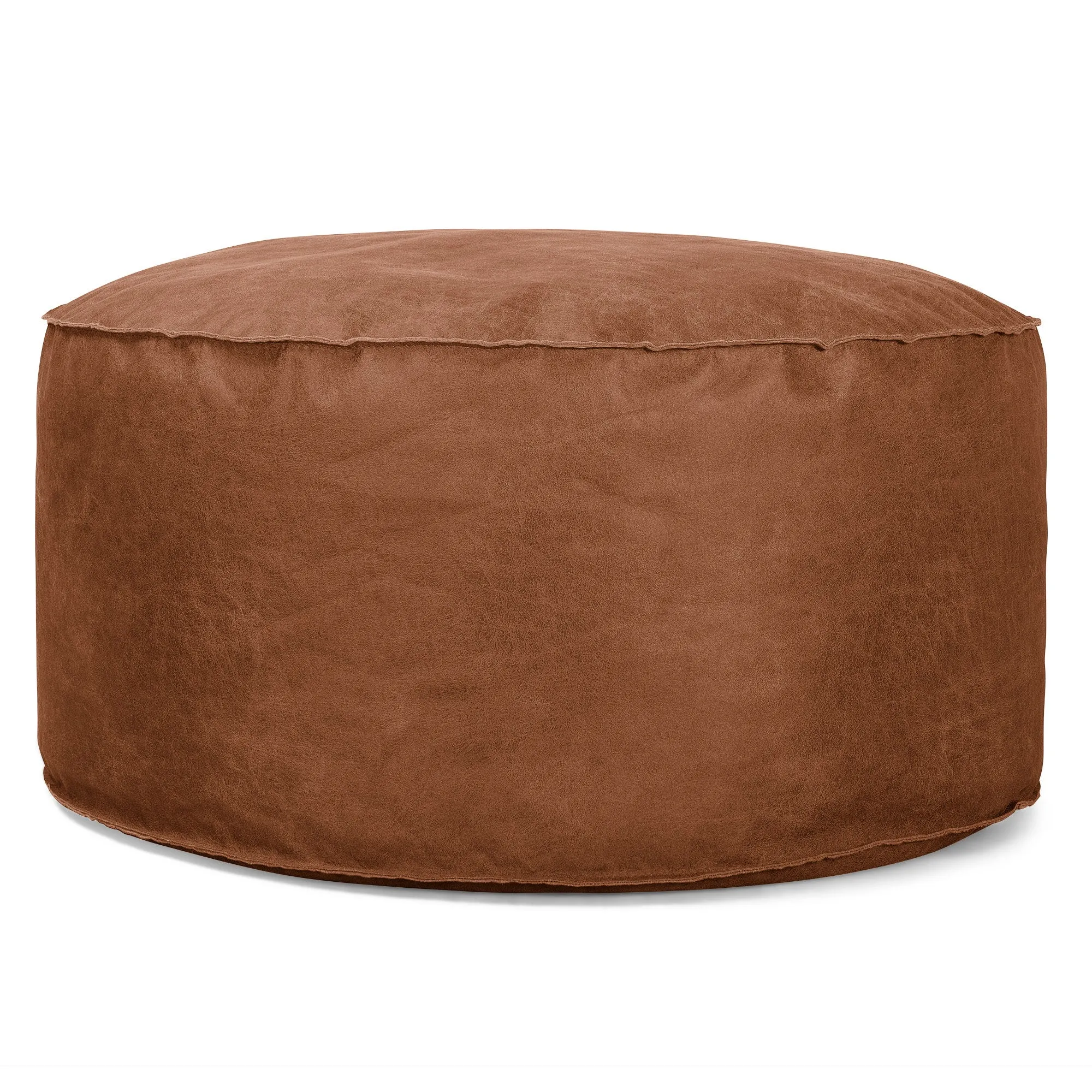Large Round Pouffe - Distressed Leather British Tan