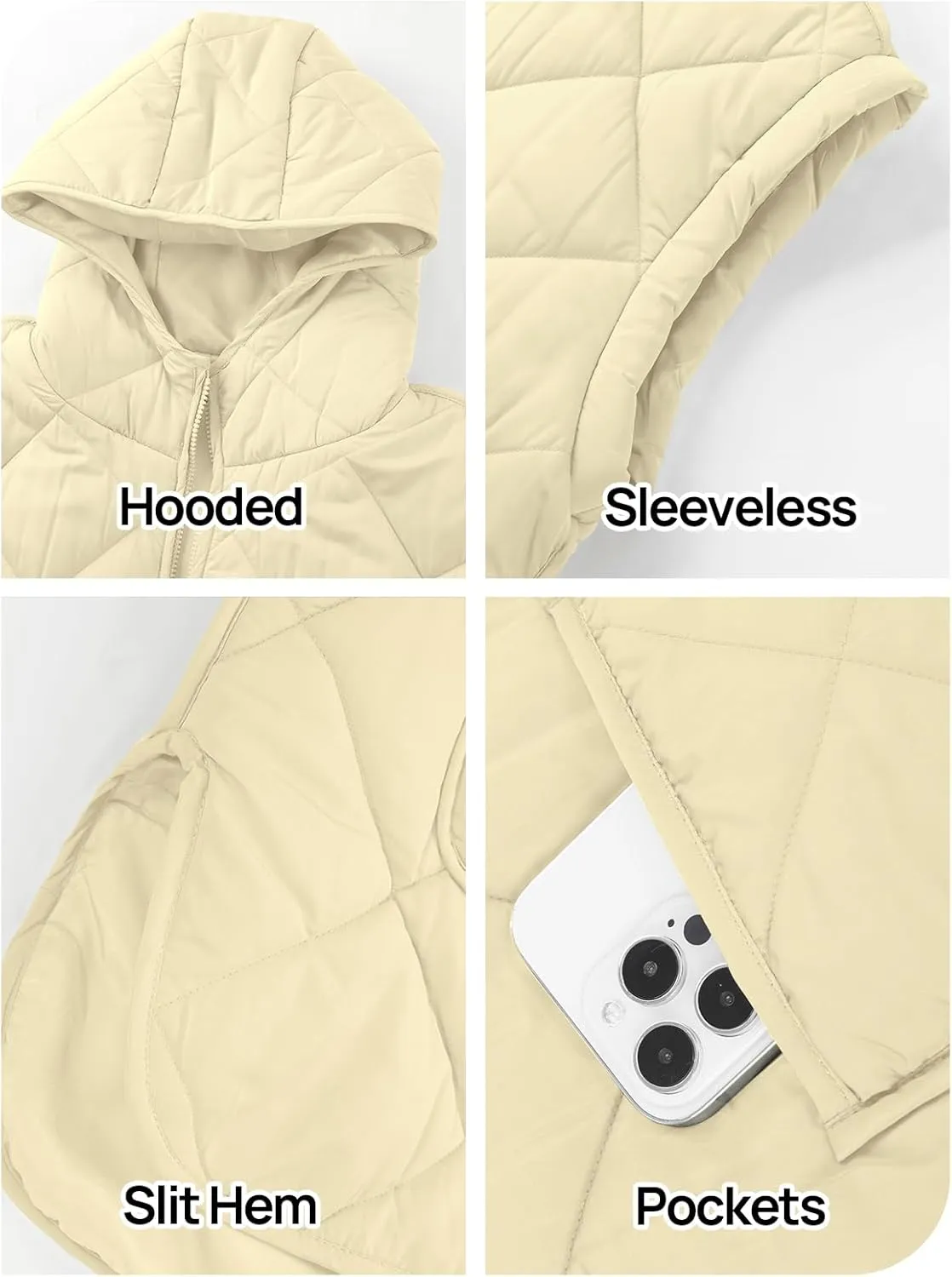 LEANI Womens Long Puffer Vest Full-Zip Hooded Sleeveless Jacket Coats with Pockets