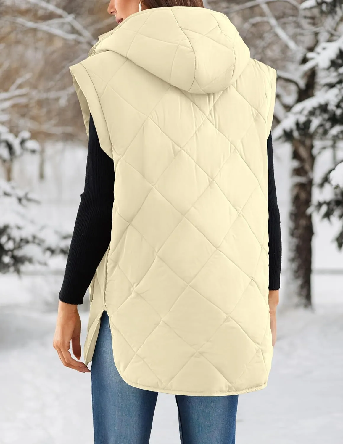 LEANI Womens Long Puffer Vest Full-Zip Hooded Sleeveless Jacket Coats with Pockets