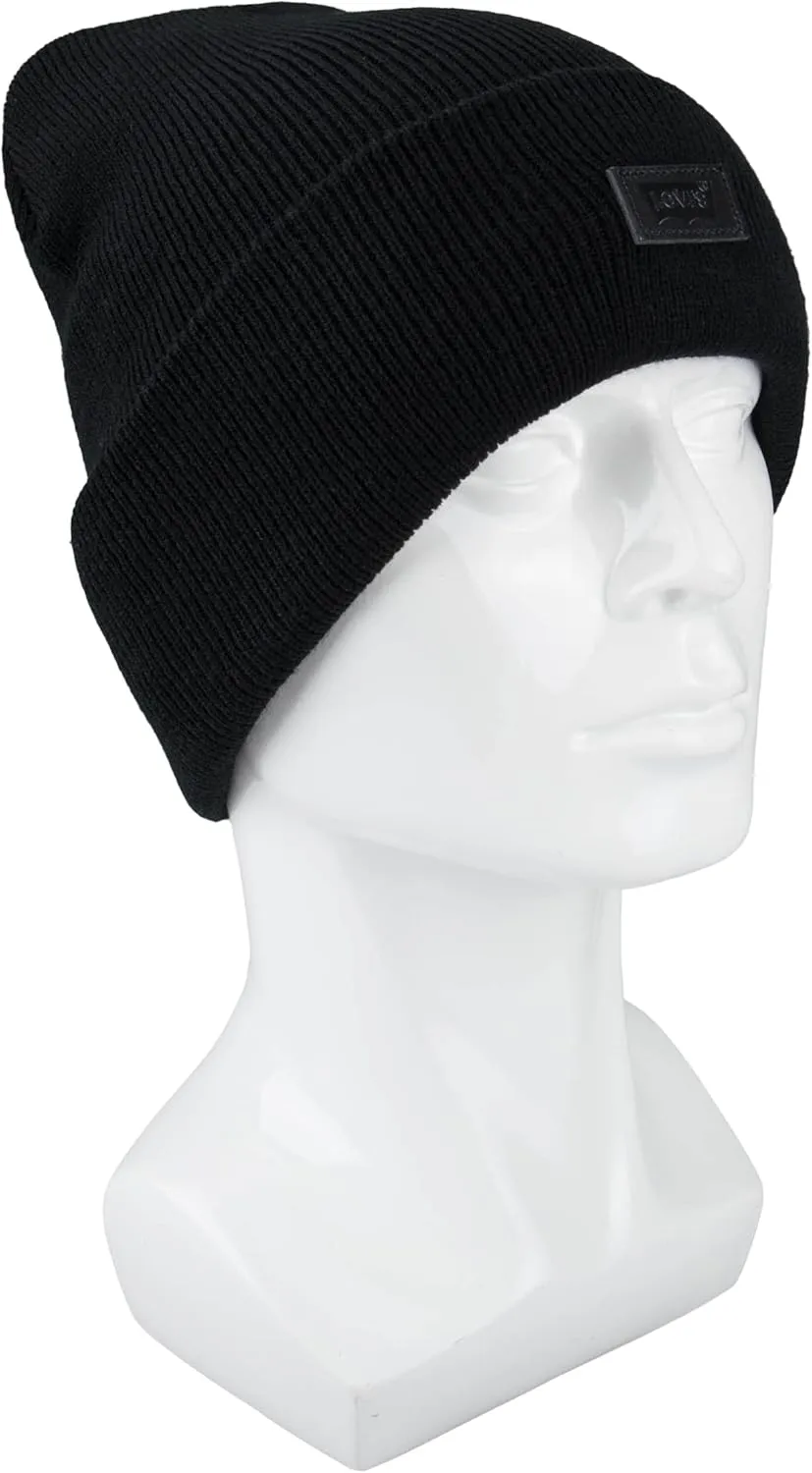 Levi's All Season Comfy Leather Logo Patch Cuffed Hero Beanie