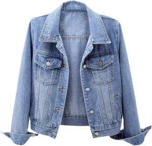 LifeShe Women's Basic Long Sleeve Button Down Distressed Denim Jackets Jean Jacket Coat