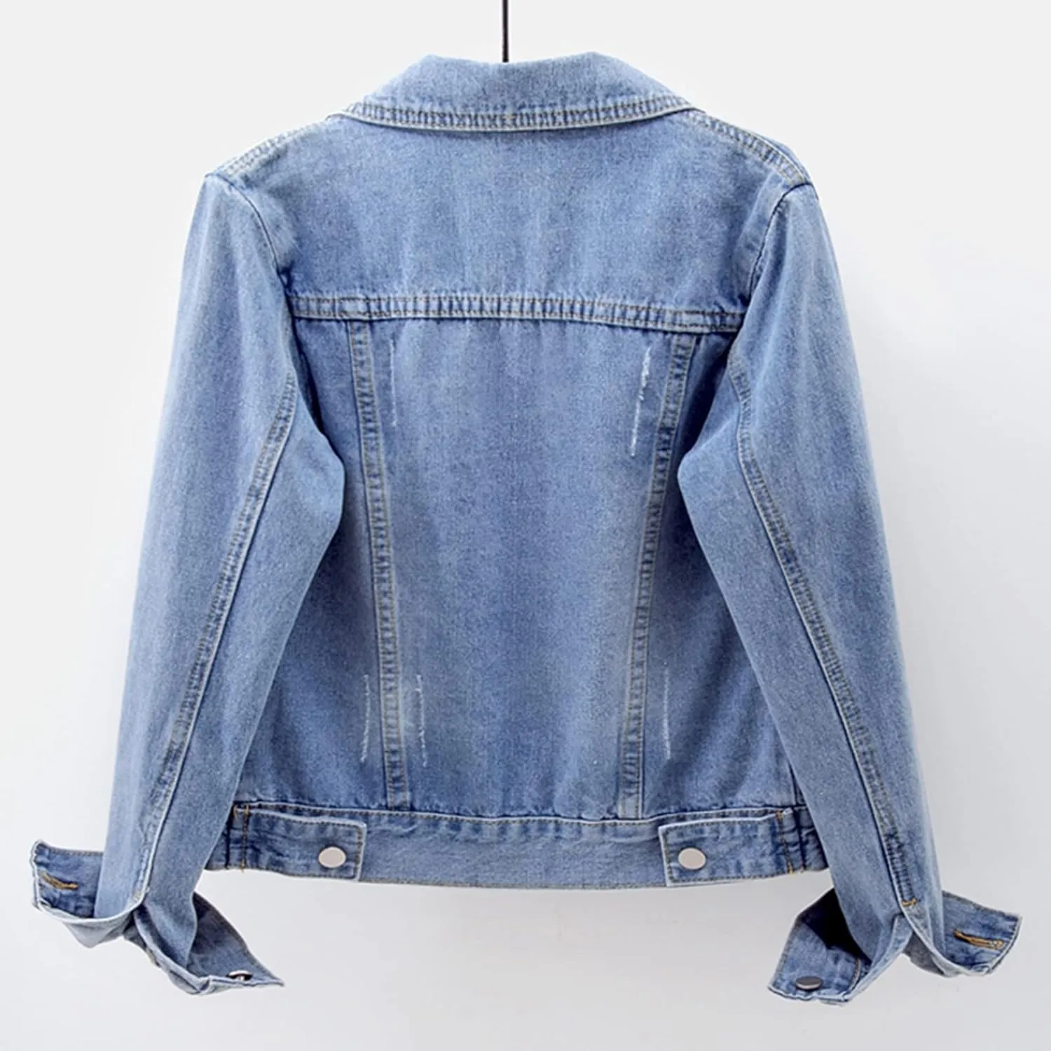 LifeShe Women's Basic Long Sleeve Button Down Distressed Denim Jackets Jean Jacket Coat