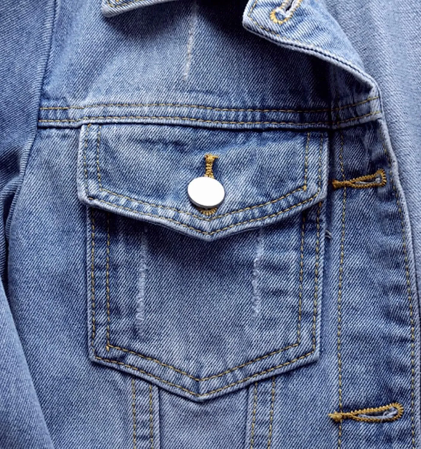 LifeShe Women's Basic Long Sleeve Button Down Distressed Denim Jackets Jean Jacket Coat