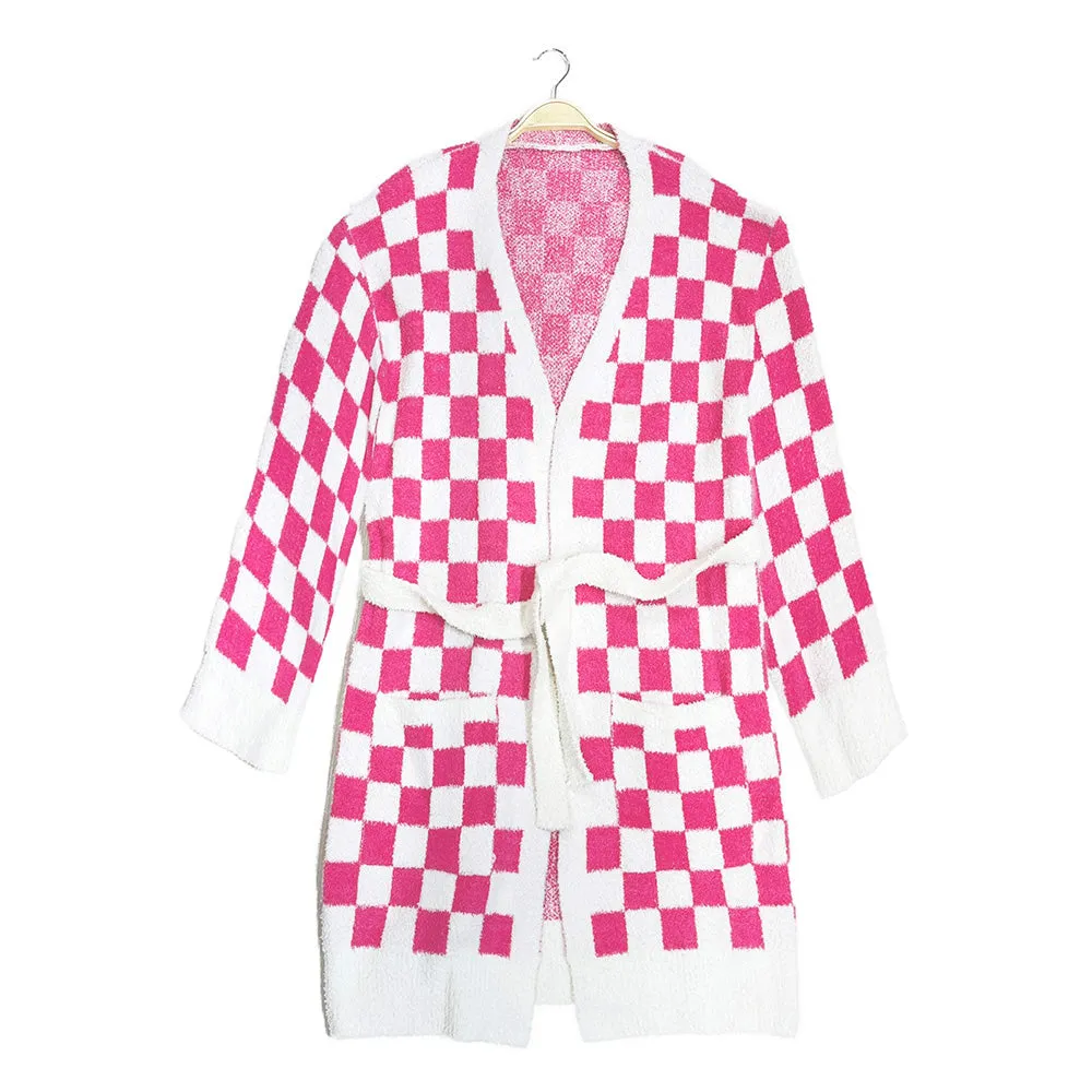Luxe Hot Pink Checkered Robe