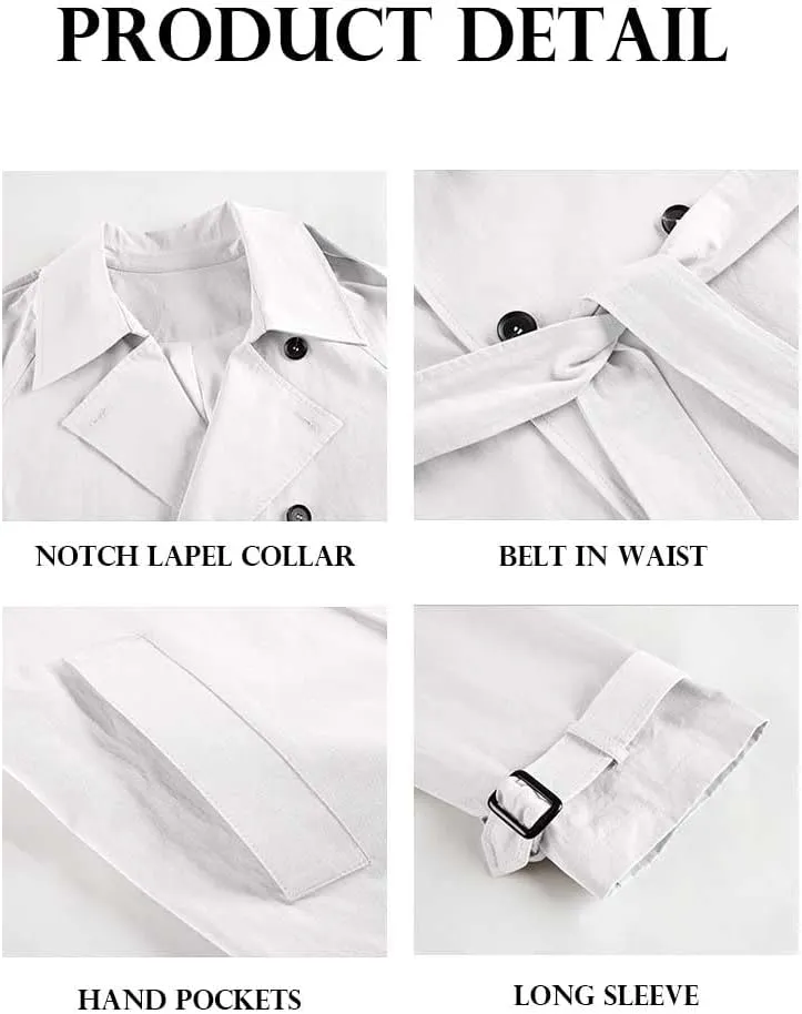 Makkrom Women's Double Breasted Long Trench Coat Windproof Classic Lapel Slim Overcoat with Belt