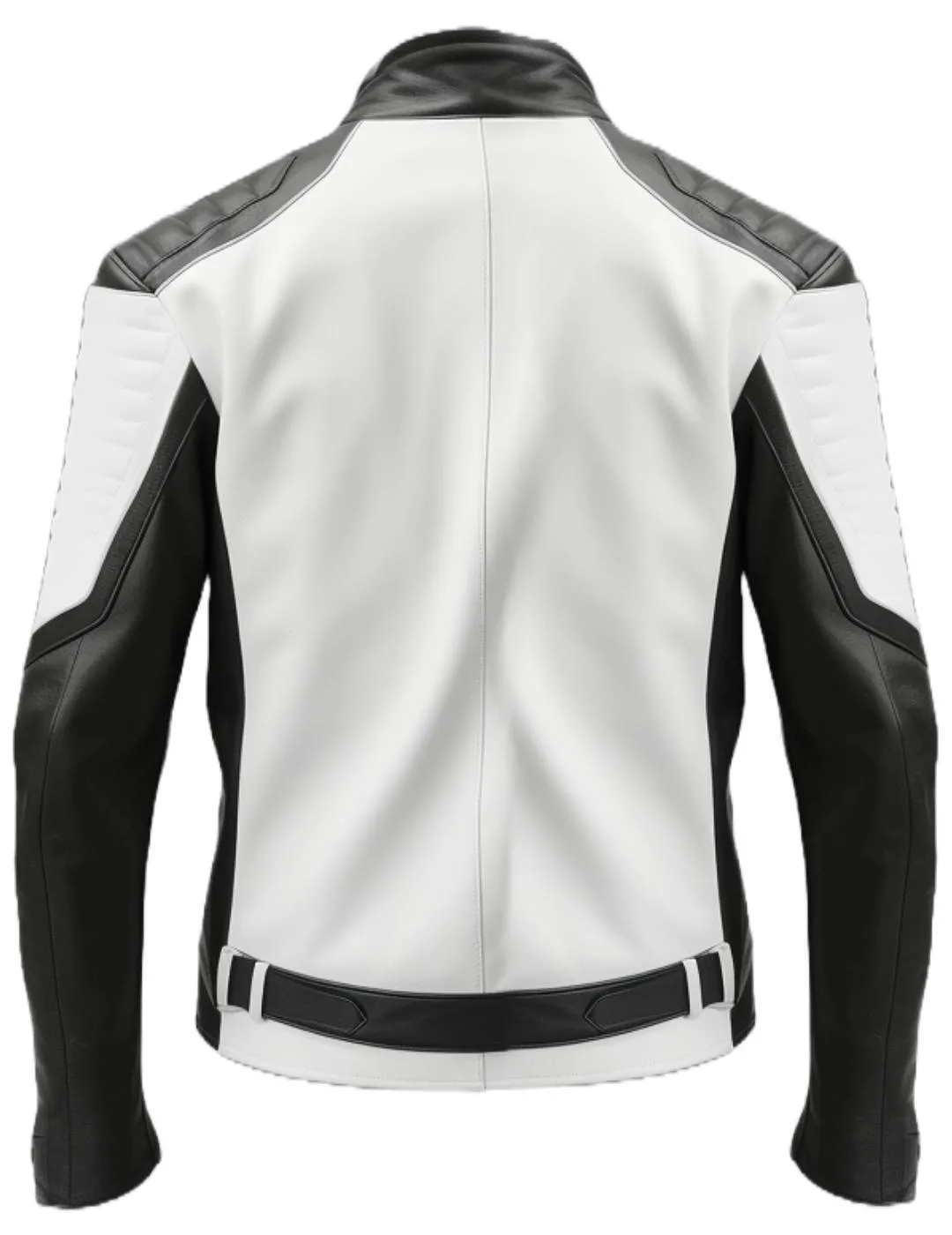 Men Black White Faux Leather Jacket - Biker Leather Jacket