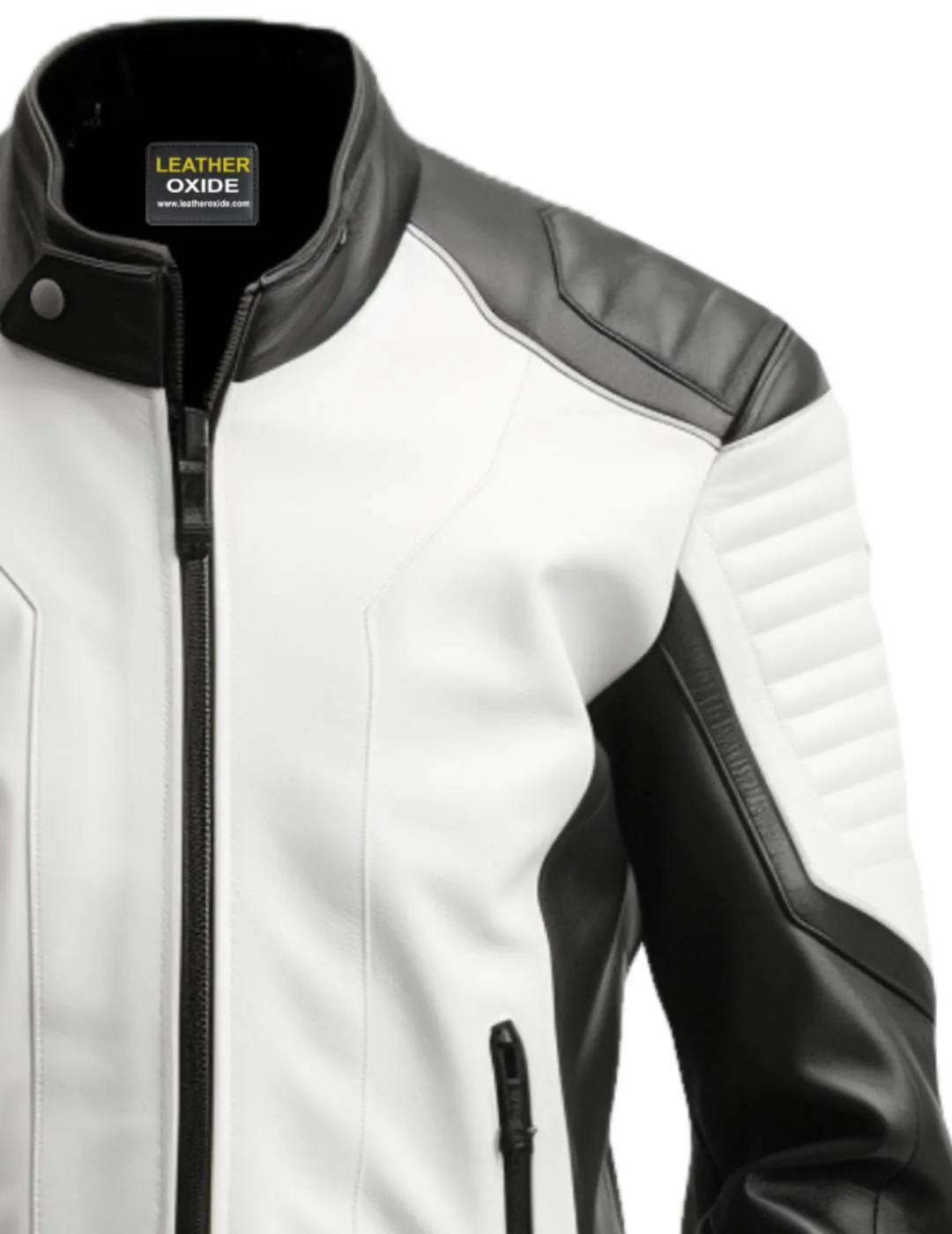Men Black White Faux Leather Jacket - Biker Leather Jacket