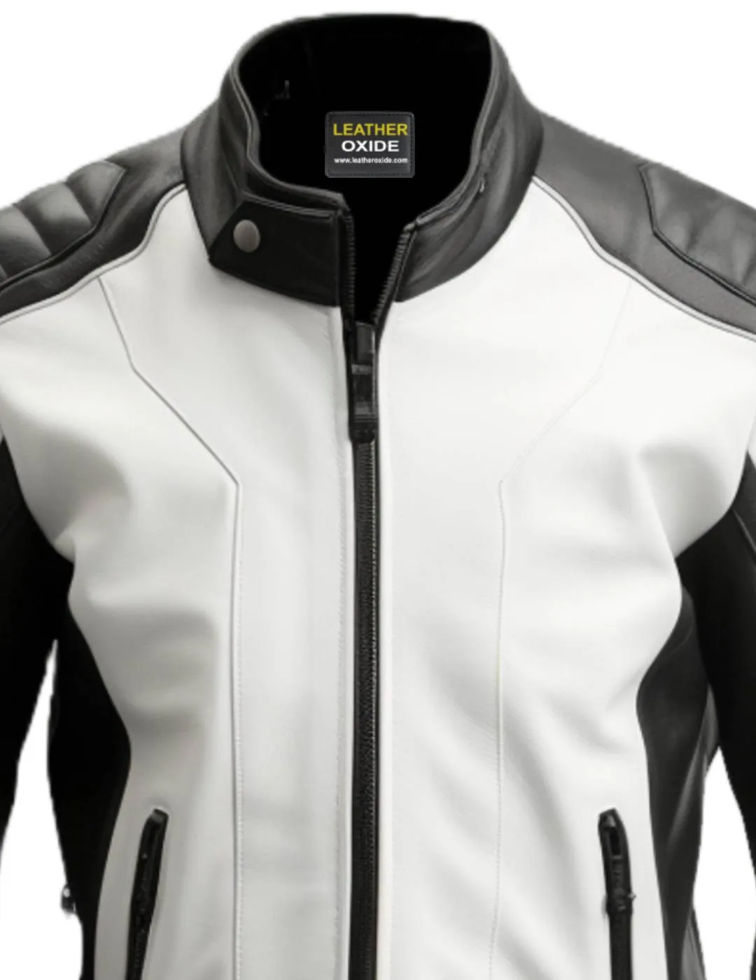 Men Black White Faux Leather Jacket - Biker Leather Jacket