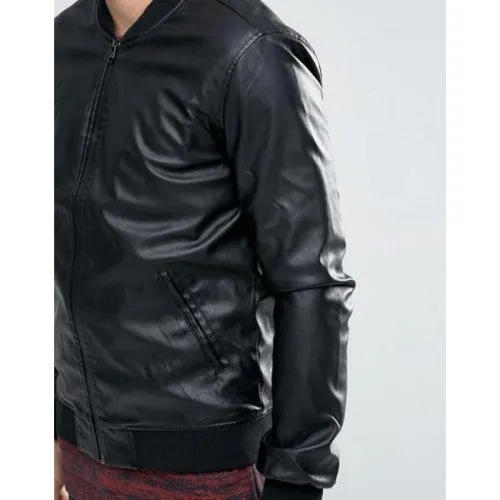 Men Faux Leather Jacket Bomber