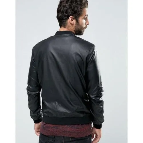 Men Faux Leather Jacket Bomber