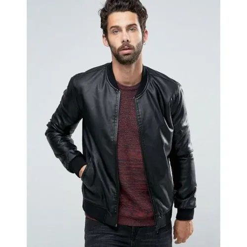 Men Faux Leather Jacket Bomber