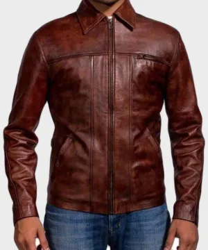 Mens Brown Distressed Leather Jacket