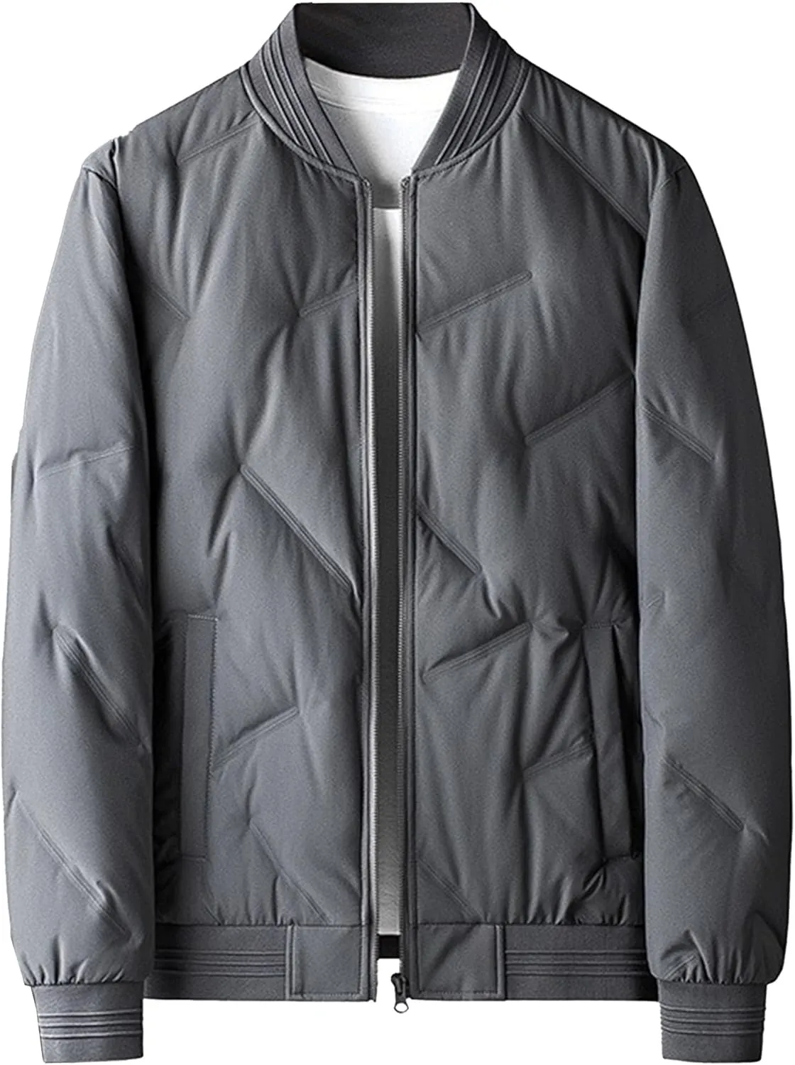 Mens Casual Bomber Jacket Full Zip Warm Winter Padded Coats Outwear Windproof Quilted Varsity Baseball Jacket