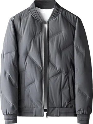 Mens Casual Bomber Jacket Full Zip Warm Winter Padded Coats Outwear Windproof Quilted Varsity Baseball Jacket