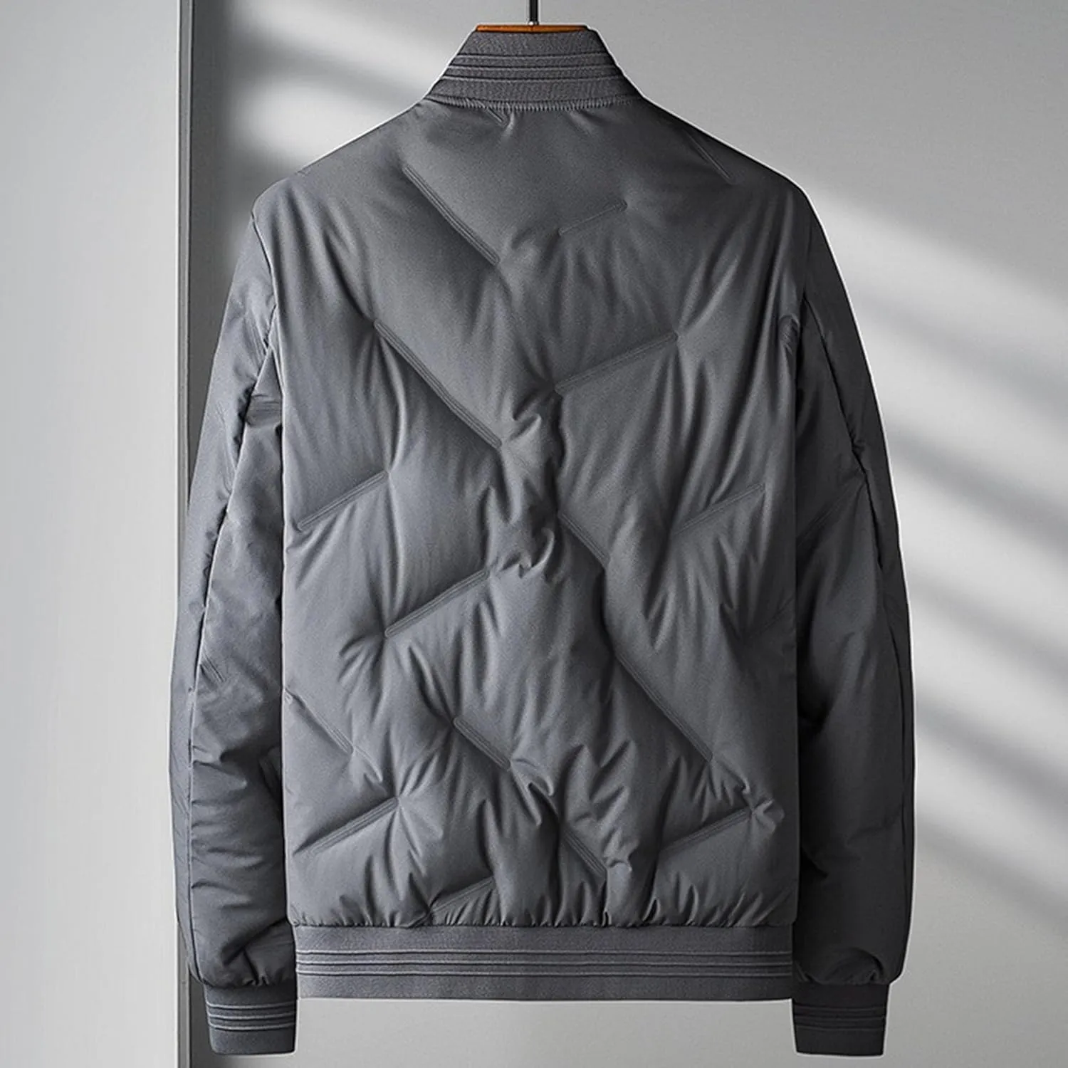 Mens Casual Bomber Jacket Full Zip Warm Winter Padded Coats Outwear Windproof Quilted Varsity Baseball Jacket
