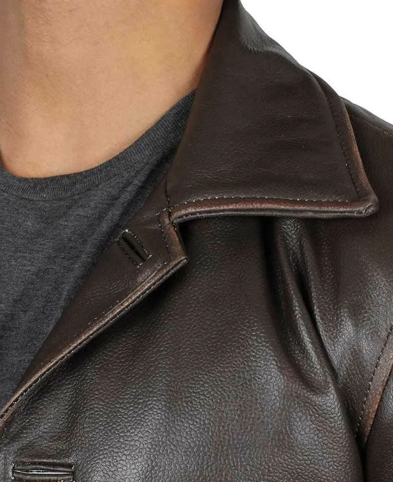 Men's Dark Brown Vintage Genuine Rub-off Cowhide Plain Leather Blazer Jacket Coat