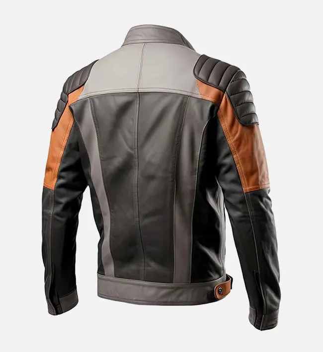 Men’s Grey Brown Motorbike Rider Leather Jacket