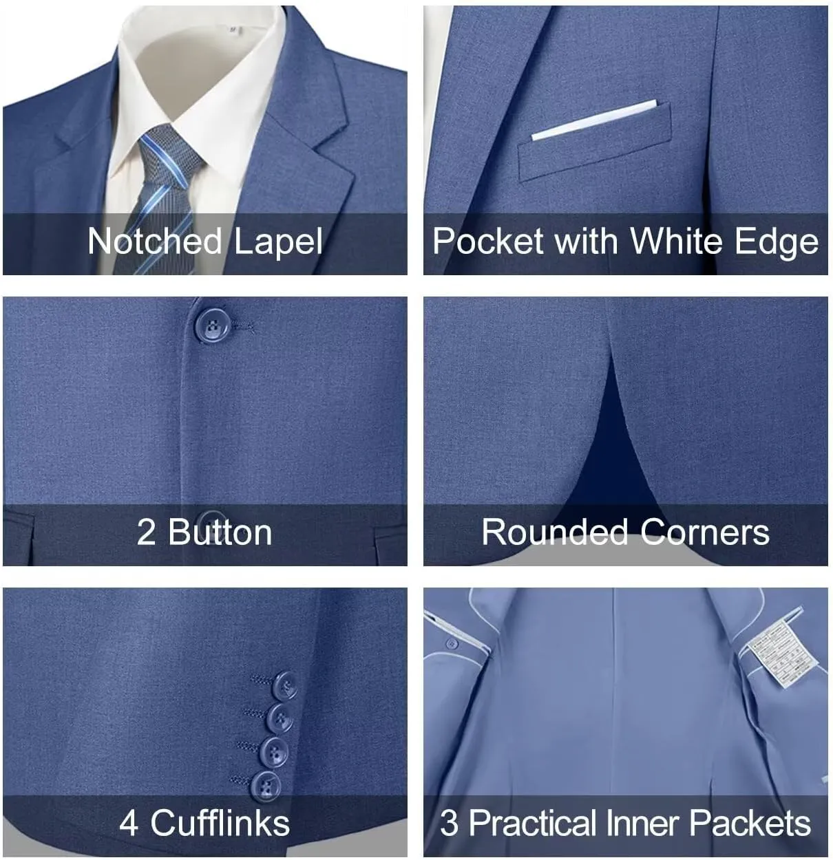 Mens Slim Fit 2 Piece Suit Two Button Notched Lapel Solid Suit Jacket Pants Set Tuxedo for Prom