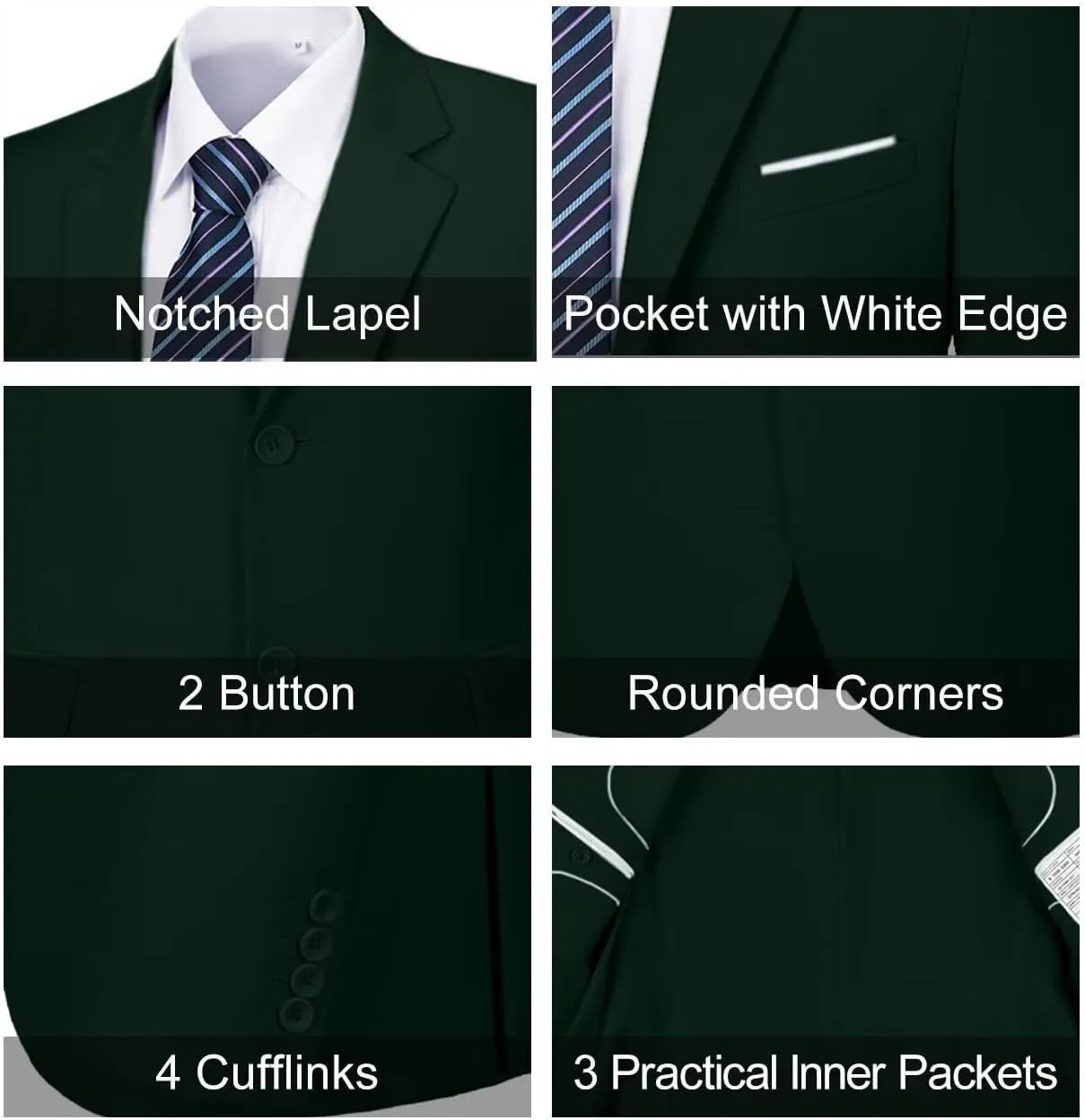 Mens Slim Fit 2 Piece Suit Two Button Notched Lapel Solid Suit Jacket Pants Set Tuxedo for Prom