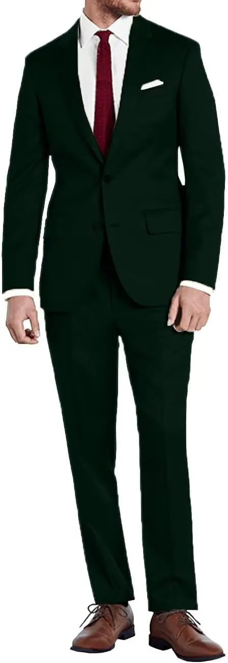 Mens Slim Fit 2 Piece Suit Two Button Notched Lapel Solid Suit Jacket Pants Set Tuxedo for Prom