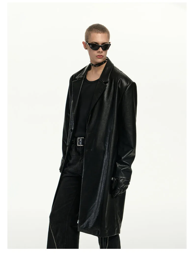Mid-length suit silhouette leather jacket