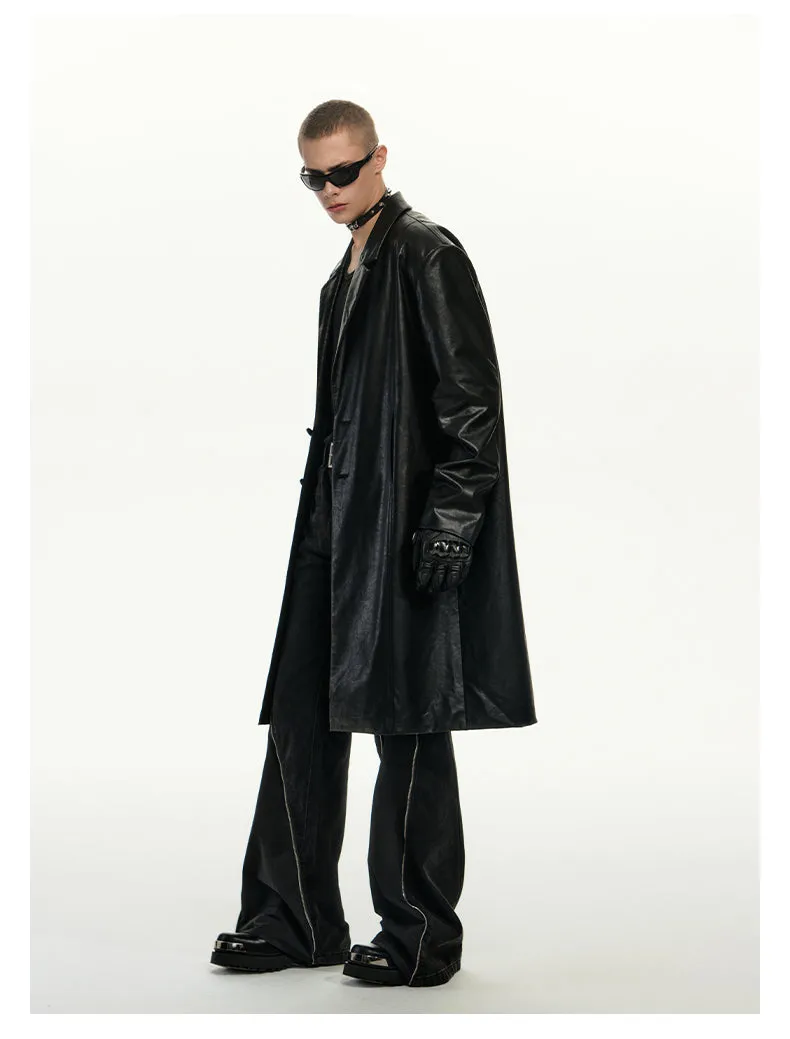 Mid-length suit silhouette leather jacket