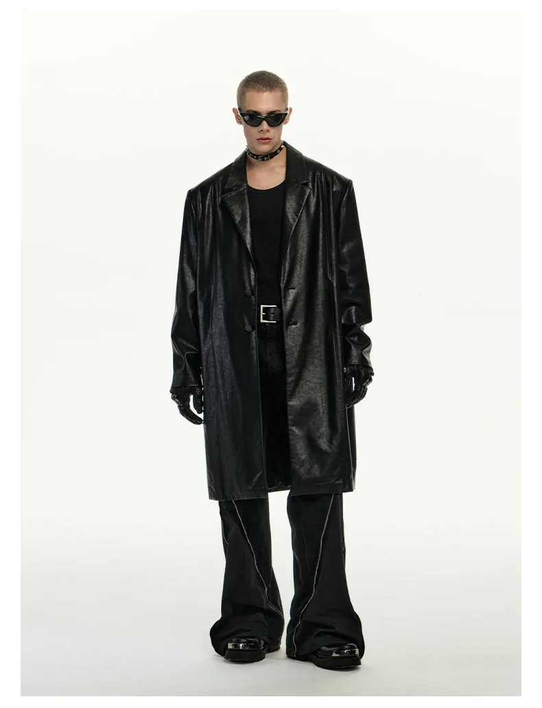 Mid-length suit silhouette leather jacket