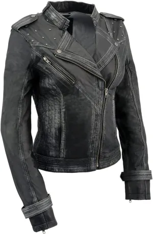 Milwaukee Leather SFL2840 Women's Maiden Black Premium Sheepskin Motorcycle Fashion Leather Jacket with Studs - Small