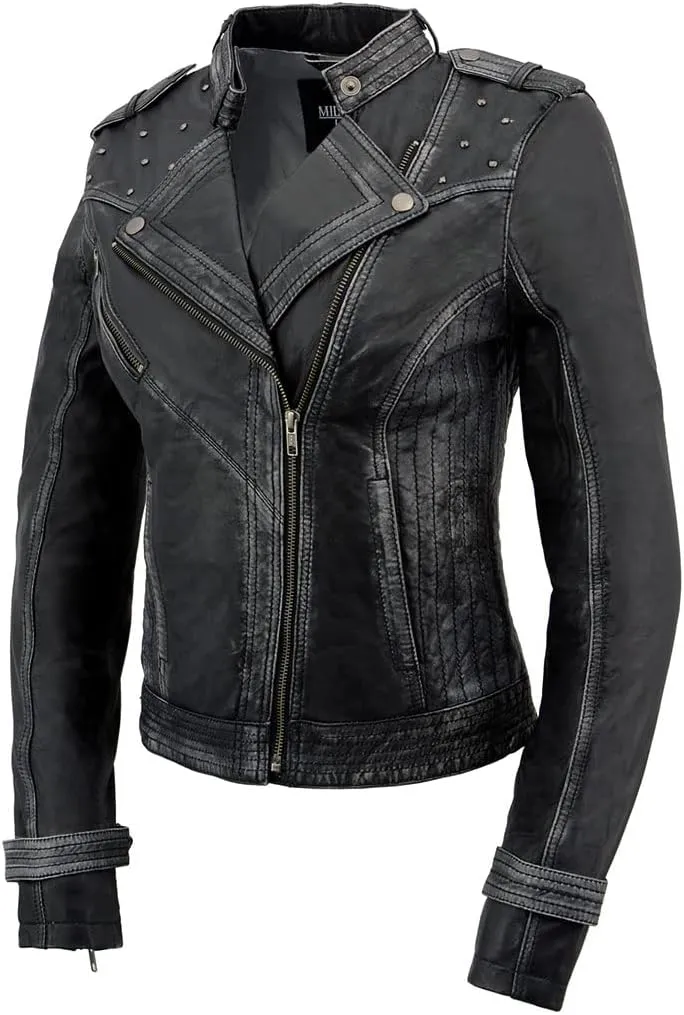 Milwaukee Leather SFL2840 Women's Maiden Black Premium Sheepskin Motorcycle Fashion Leather Jacket with Studs - Small