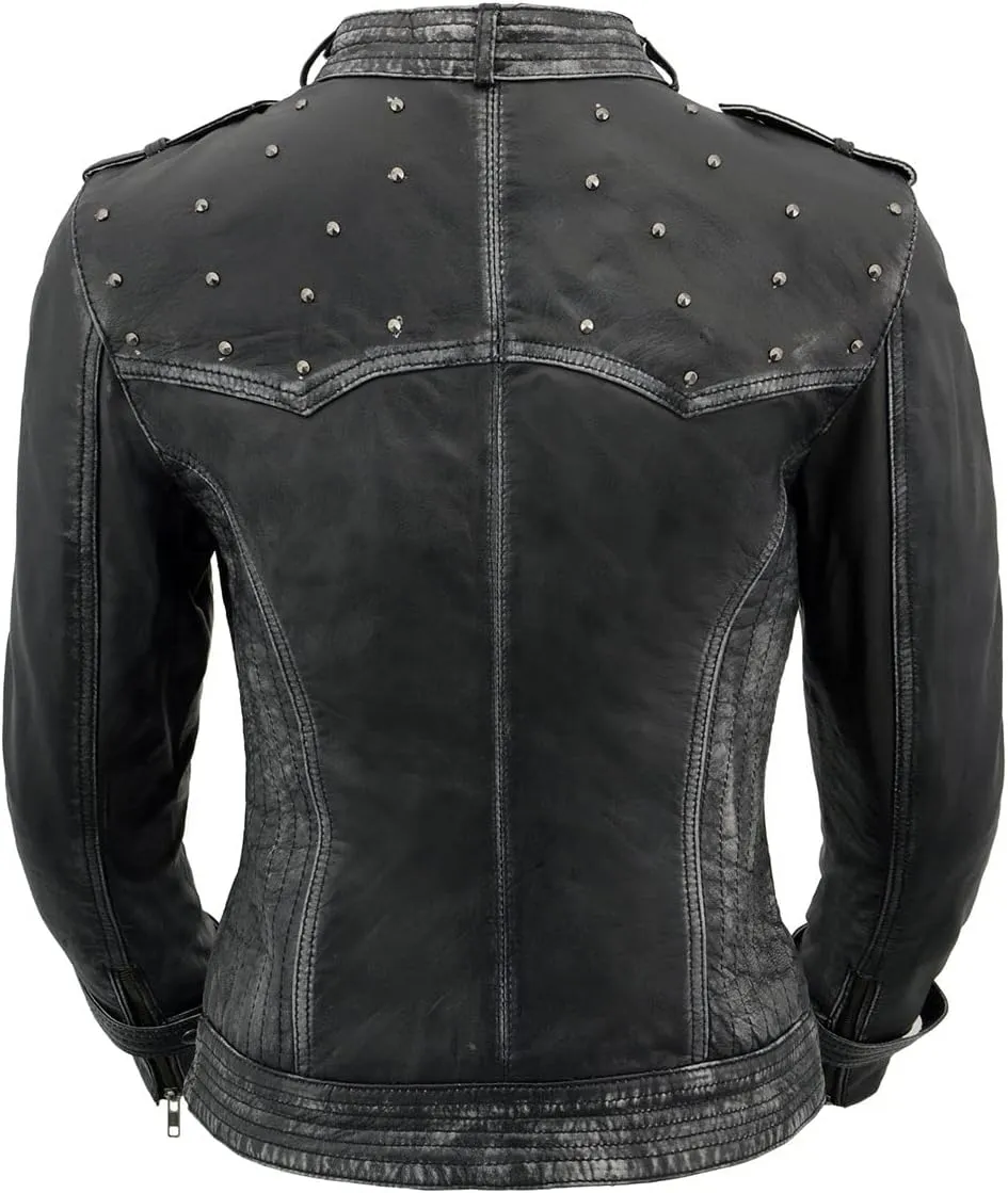Milwaukee Leather SFL2840 Women's Maiden Black Premium Sheepskin Motorcycle Fashion Leather Jacket with Studs - Small