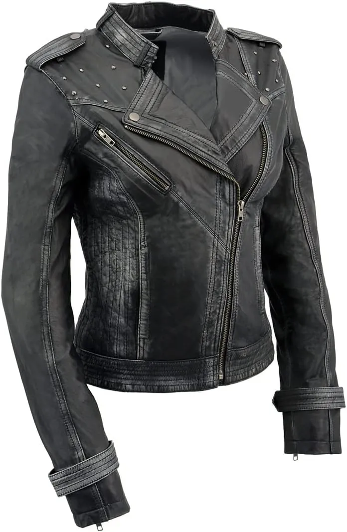 Milwaukee Leather SFL2840 Women's Maiden Black Premium Sheepskin Motorcycle Fashion Leather Jacket with Studs - Small