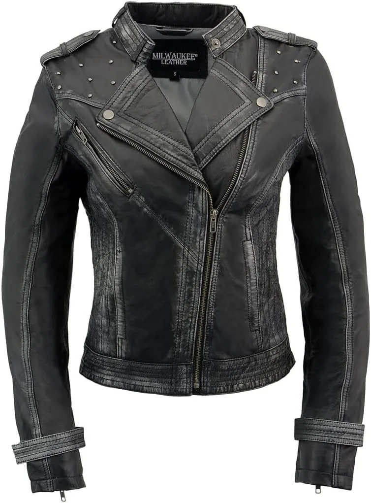 Milwaukee Leather SFL2840 Women's Maiden Black Premium Sheepskin Motorcycle Fashion Leather Jacket with Studs - Small